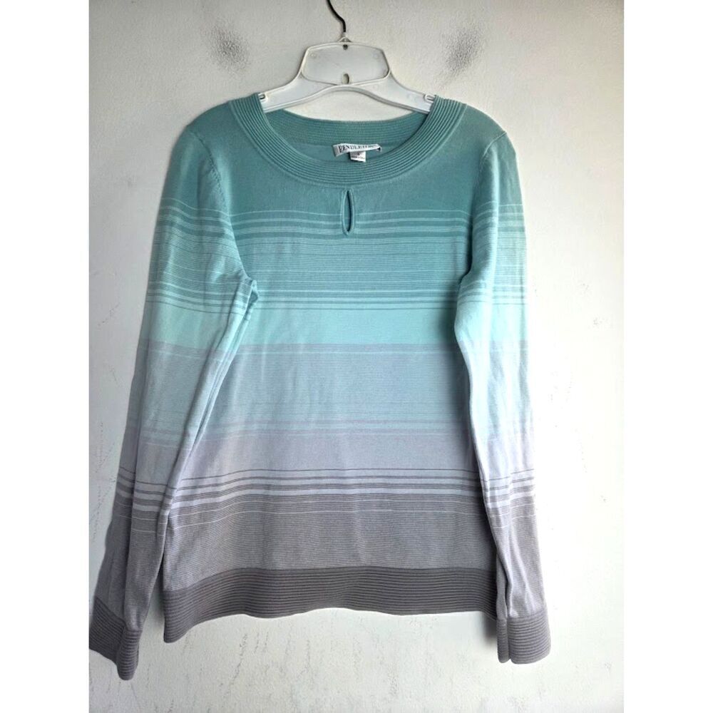 Pendleton Women Teal Blue Ombre Silk/Cotton Crew Neck Knit Blouse size Small